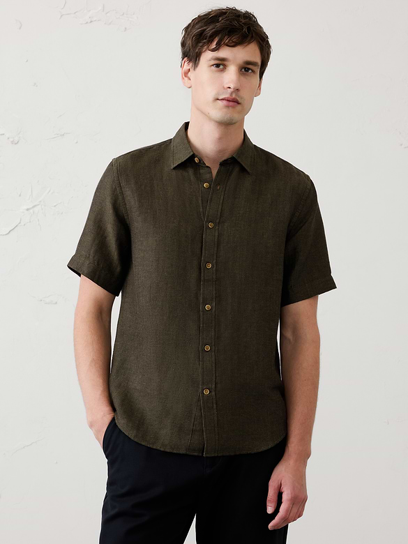 Slim-Fit Linen-Blend Herringbone Shirt