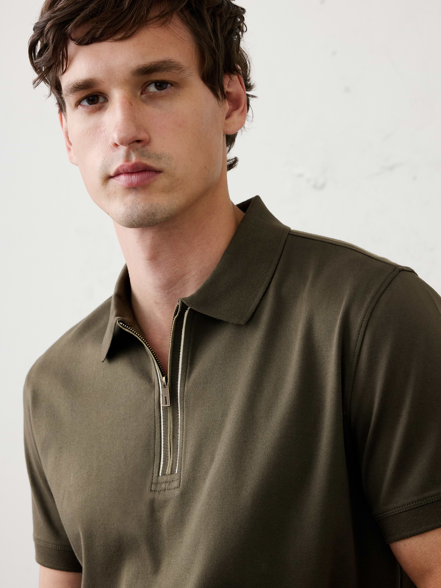 Image 3 of 6, Standard-Fit Luxe Touch Zip Polo