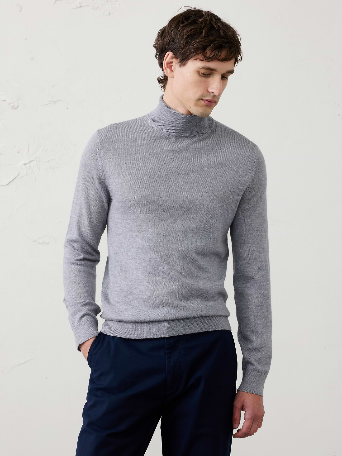 Image 1 of 3, Our classic Merino wool sweater is the definition of timeless versatility. Crafted from luxuriously soft Merino wool, it offers lightweight warmth, natural breathability, and a refined finish. Designed to be worn year‑round, it layers effortlessly and delivers polished style for any occasion., Turtleneck collar. Long sleeves., Ribbed neckline, arm cuffs and hem., Made exclusively for Banana Republic Factory., Product #1175819