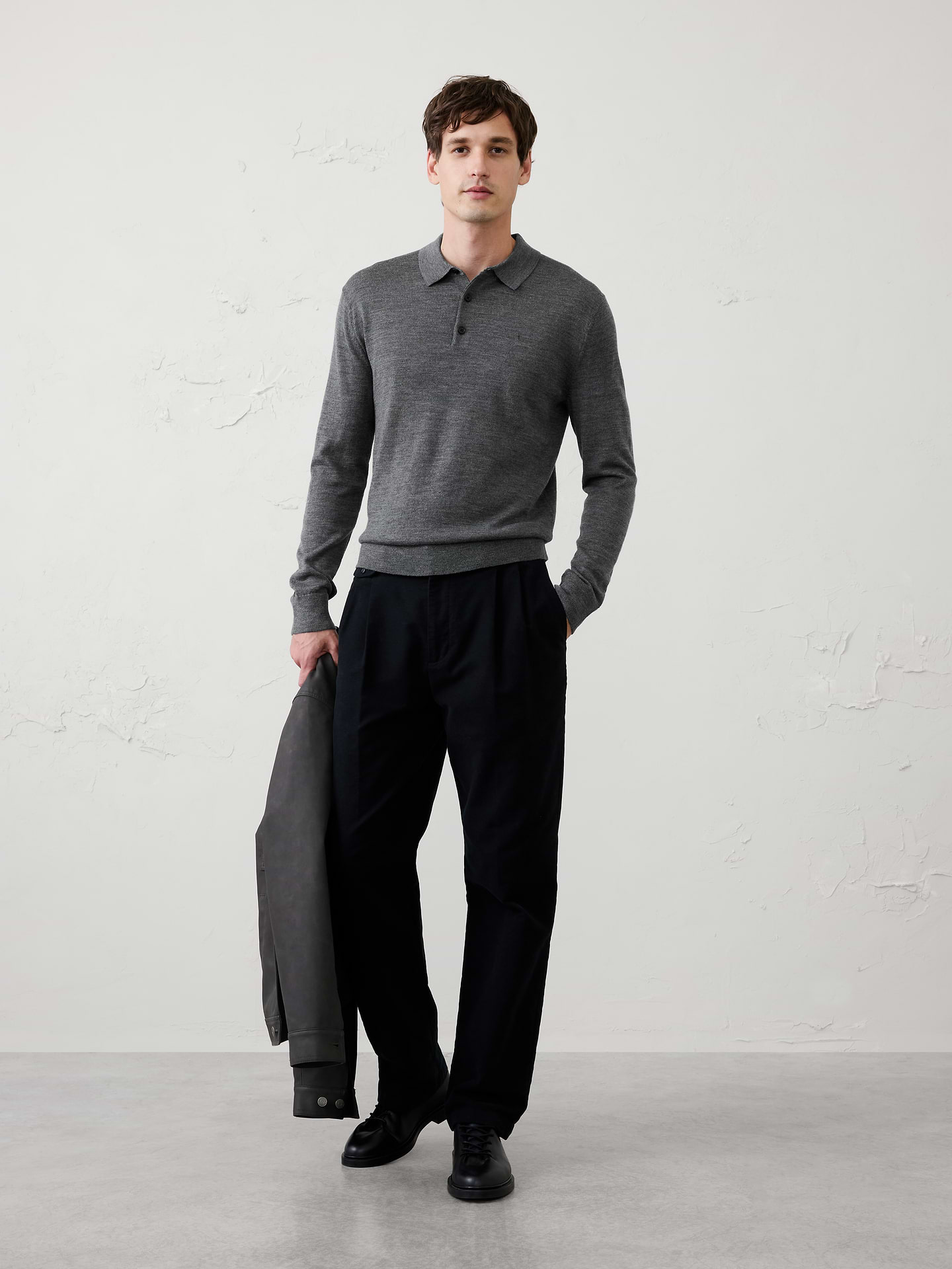 Image 3 of 6, Merino Wool Polo Sweater