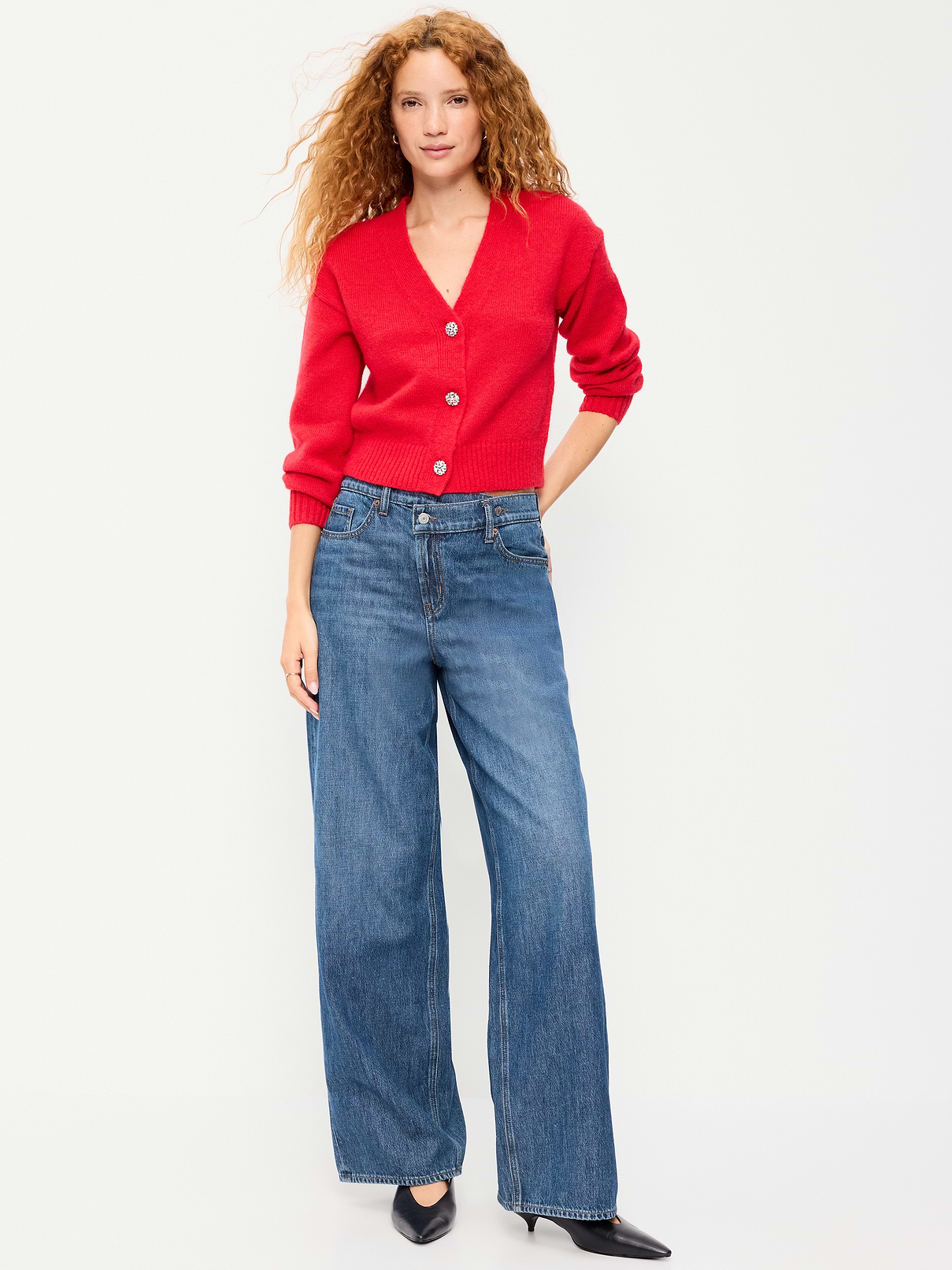 High-Waisted Asymmetrical Button Baggy Jeans