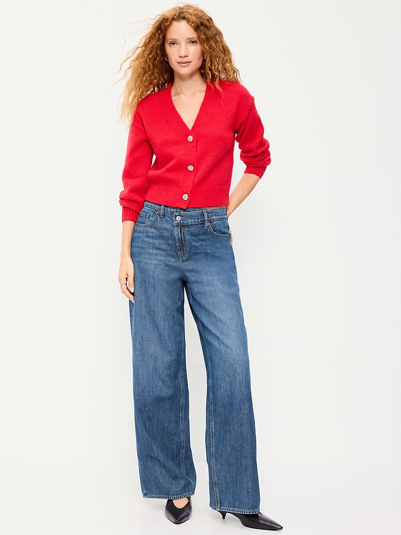 High-Waisted Asymmetrical Button Baggy Jeans
