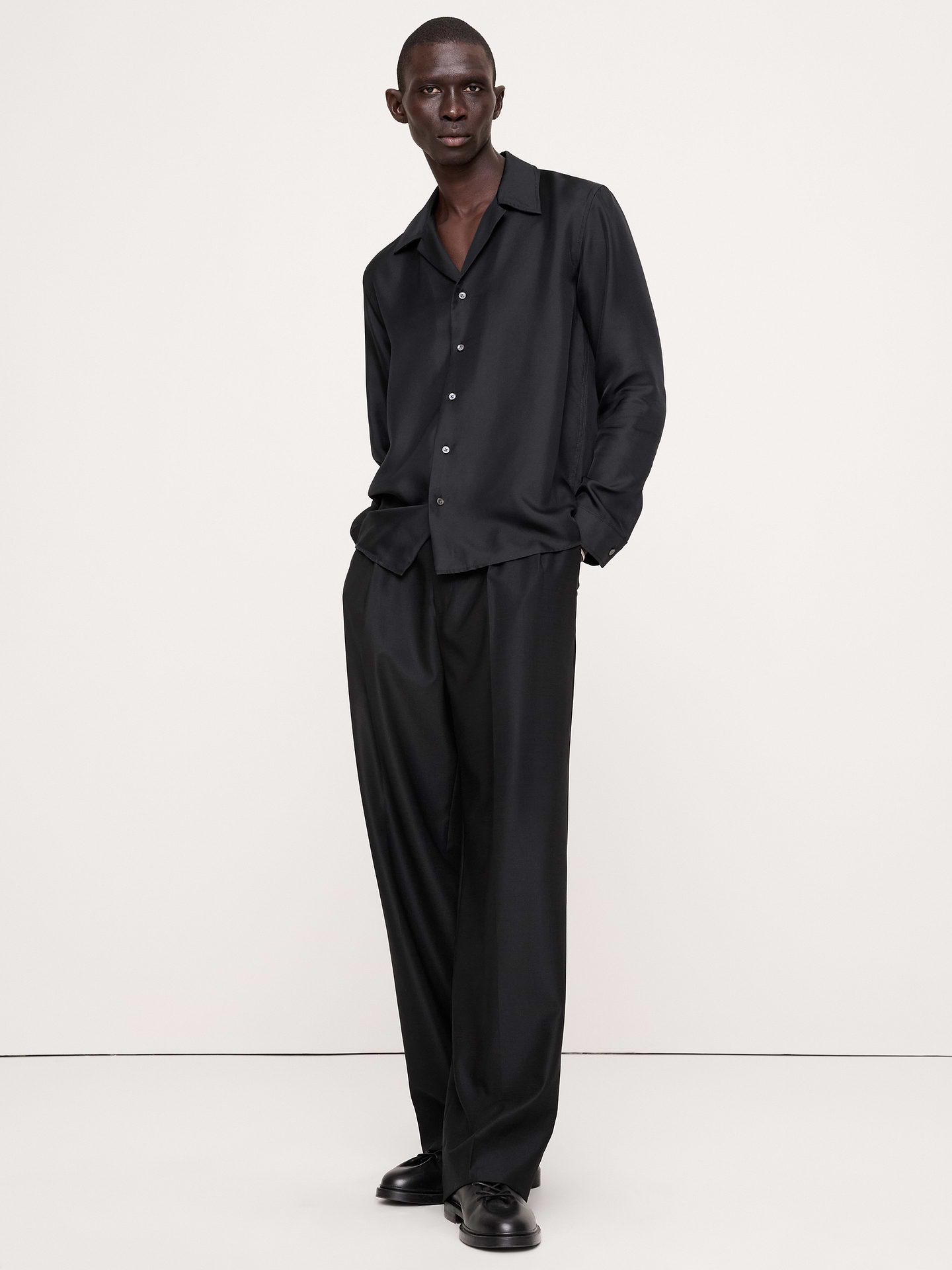 Image 1 of 5, Our signature silk resort shirt is cut from luxurious silk twill, a fabric we love for its softness and understated shine., Standard fit: A straight and easy fit., Resort collar with button-front closure., Straight hem with vented sides., Product #1180440
