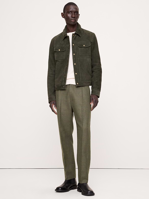 Classic Tapered Wool-Cotton Herringbone Dress Pant