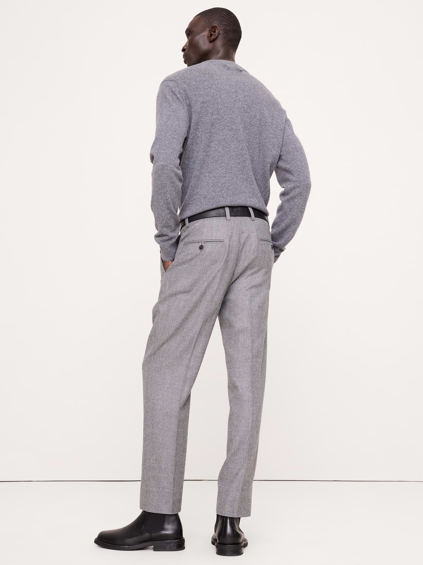 Image 3 de 6, Pantalon habillé classique fuselé en laine et coton à chevrons