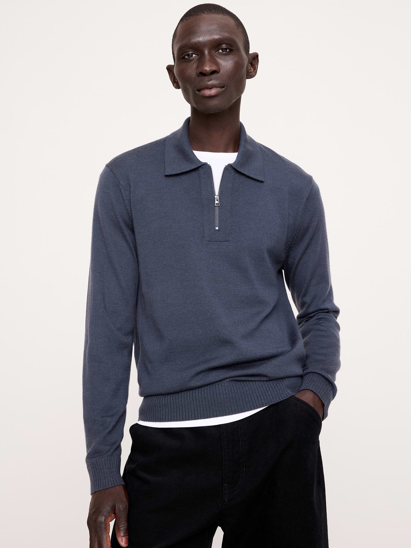 Image 1 of 8, Looks good, feels good. A classic sweater polo, crafted in beautifully warm and soft Merino wool., Standard fit: A straight and easy fit., Point collar with zip closure., Straight hem., Product #906194