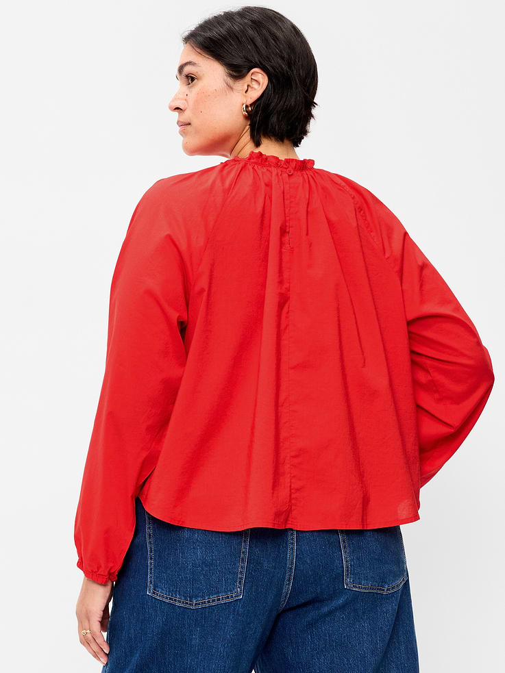 Image 6 of 7, Long-Sleeve Ruffle-Neck A-Line Top
