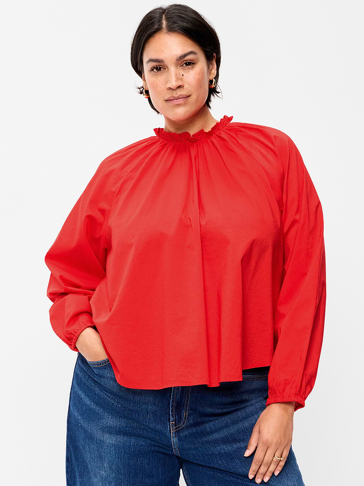 Image 5 of 7, Long-Sleeve Ruffle-Neck A-Line Top