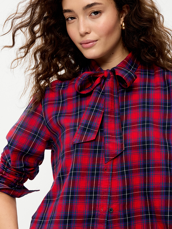 Long-Sleeve Tie-Neck Button-Down Shirt