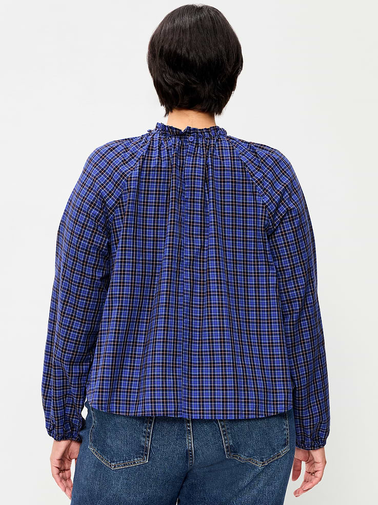 Image 5 of 6, Long-Sleeve Ruffle-Neck A-Line Top