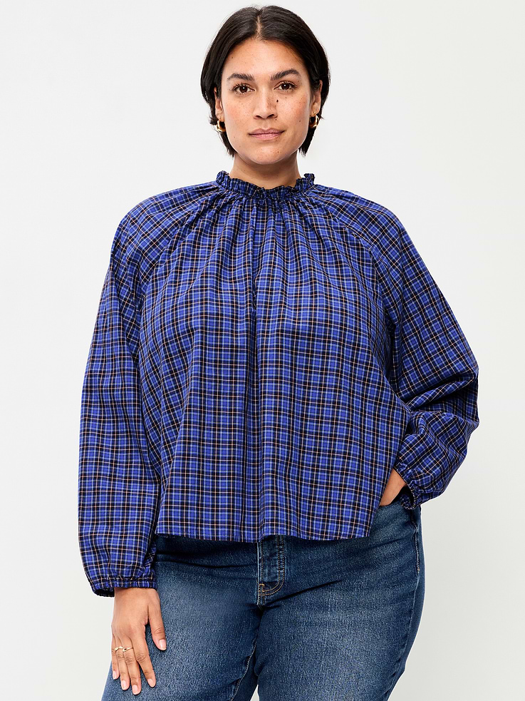Image 4 of 6, Long-Sleeve Ruffle-Neck A-Line Top