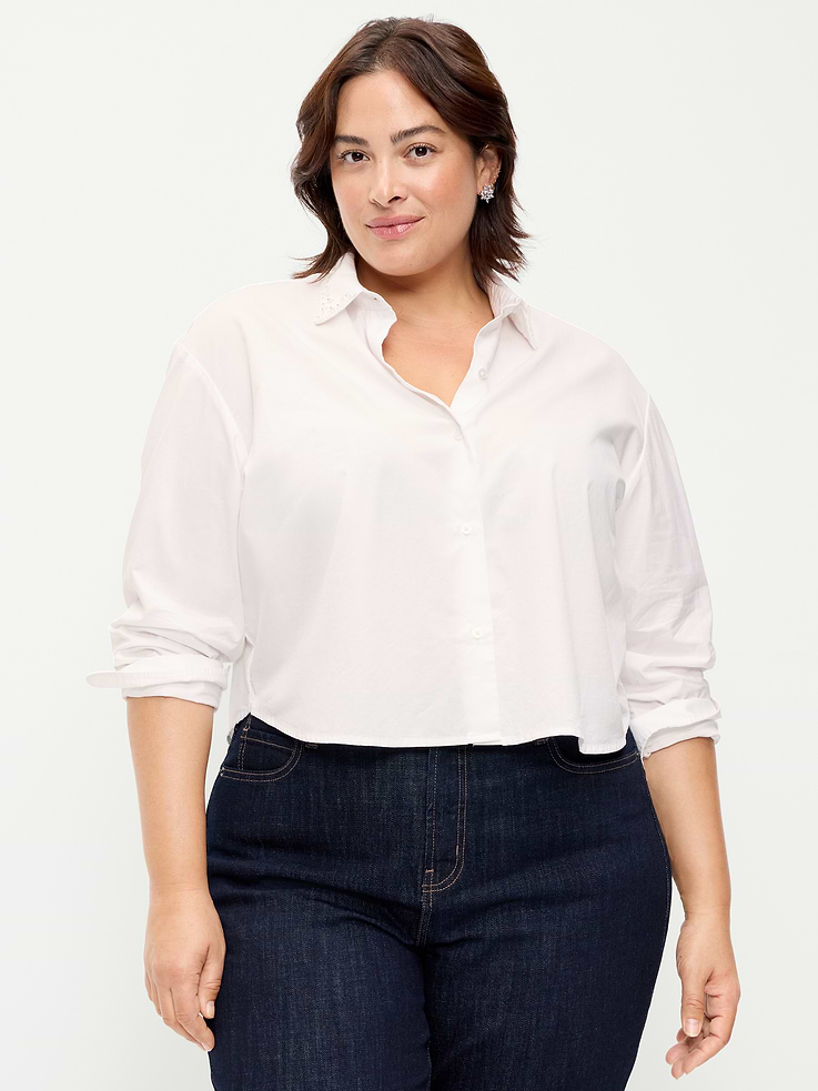 Image 7 of 8, Embellished Collar Long-Sleeve Button-Down Shirt