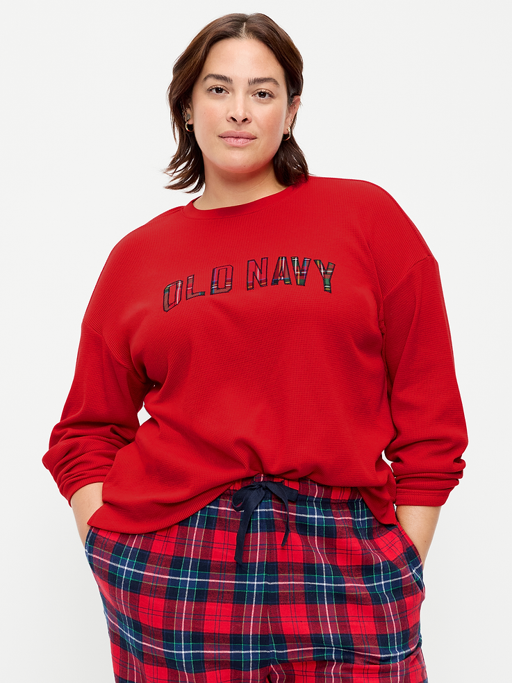 Image 6 of 7, Vintage Long-Sleeve Waffle Knit Crew-Neck T-Shirt