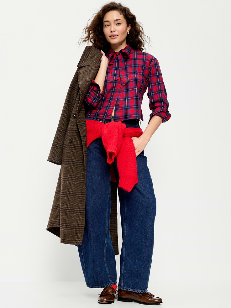 Image 3 of 8, Long-Sleeve Tie-Neck Button-Down Shirt
