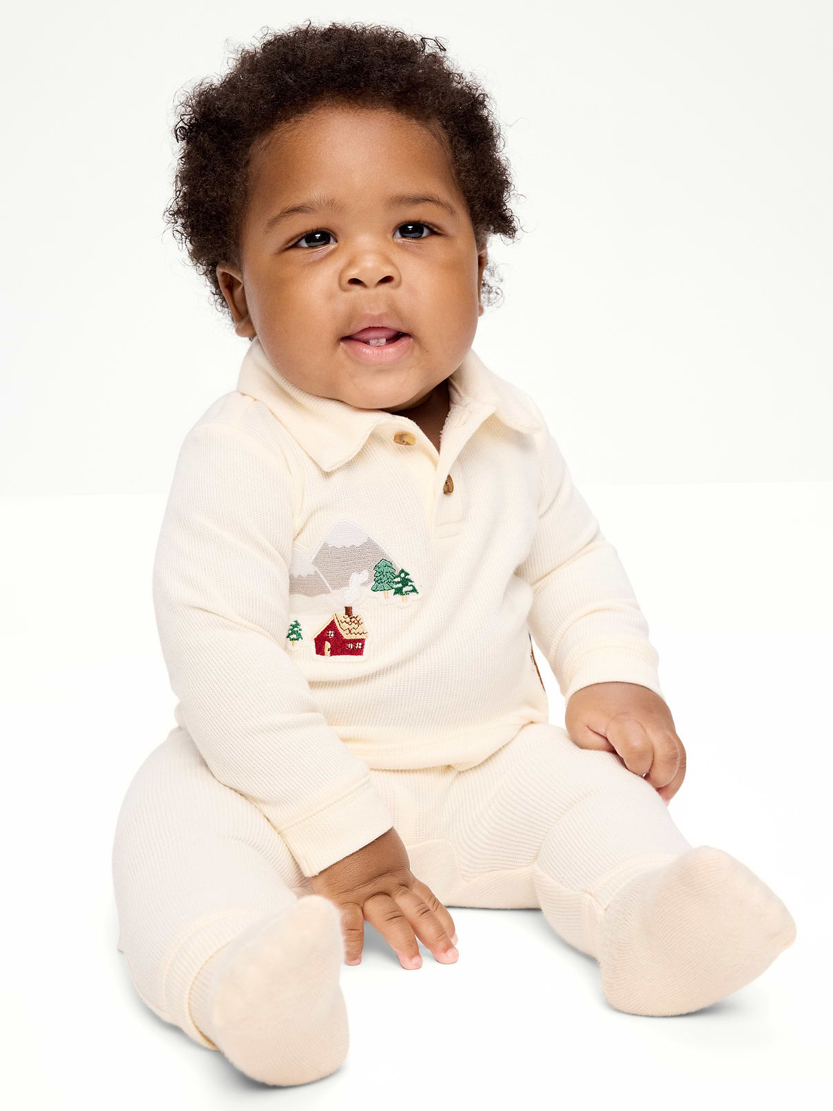 Image 1 of 4, spread collar, long sleeves, full button front, matching bottoms, elasticized waistband, Product #1184524