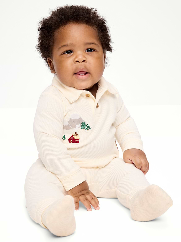 Cozy Ribbed Collared Shirt and Pants Set for Baby