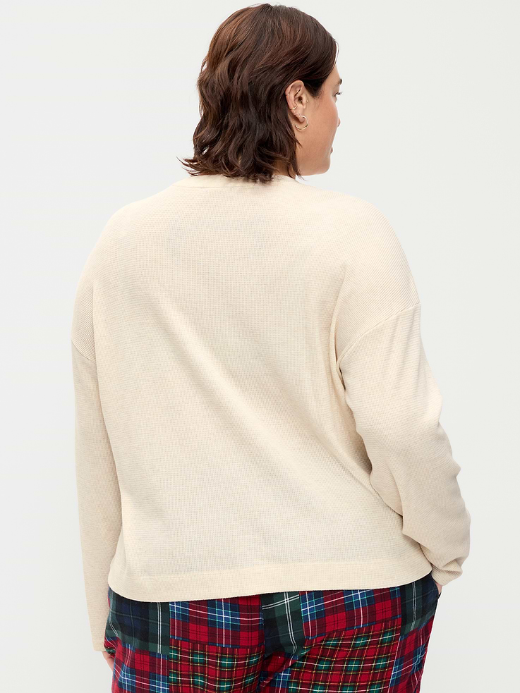 Image 5 of 5, Vintage Long-Sleeve Waffle Knit Crew-Neck T-Shirt