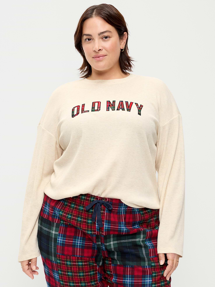 Image 4 of 5, Vintage Long-Sleeve Waffle Knit Crew-Neck T-Shirt