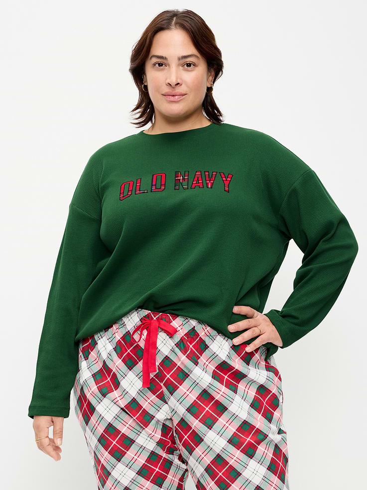 Image 6 of 7, Vintage Long-Sleeve Waffle Knit Crew-Neck T-Shirt