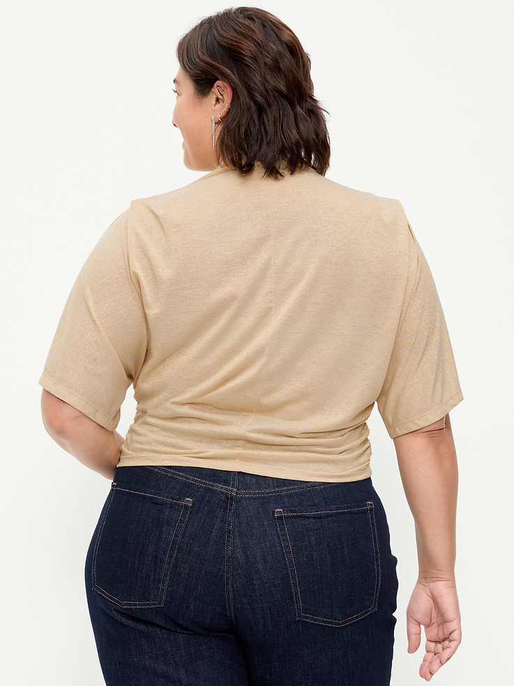 Image 5 of 5, High-Neck Flutter-Sleeve Top