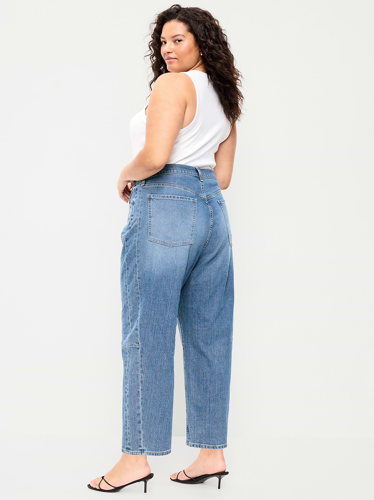 Image 9 of 9, High-Waisted Baggy Barrel Ankle Jeans