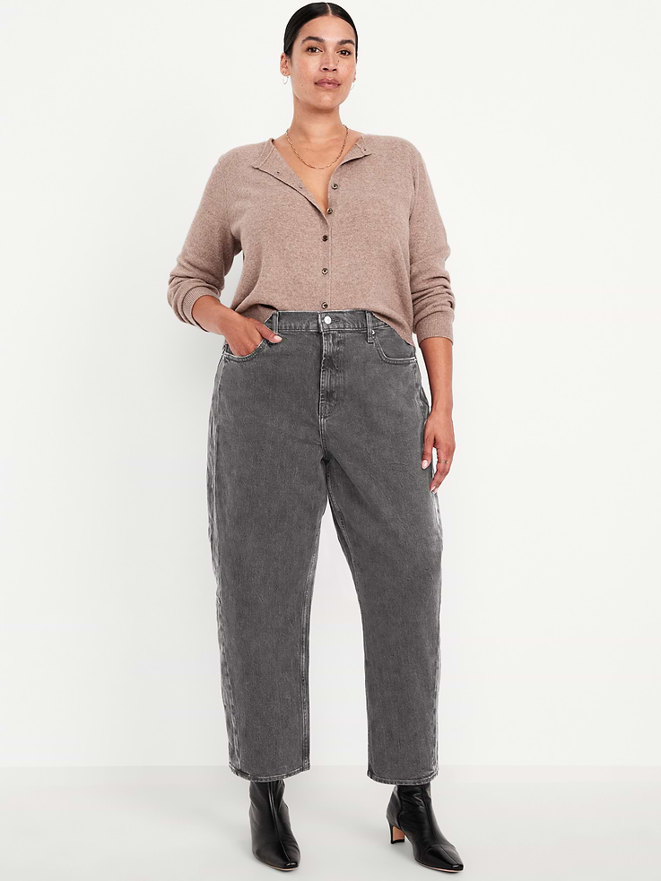 Image 7 of 8, High-Waisted Baggy Barrel Ankle Jeans
