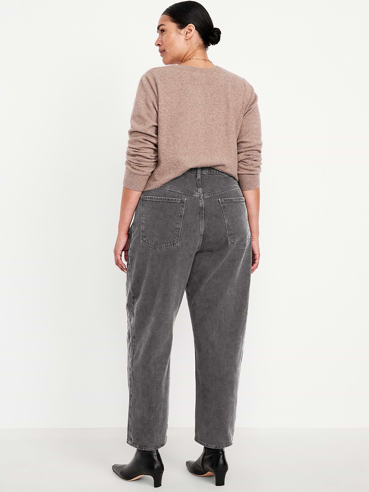 Image 8 of 8, High-Waisted Baggy Barrel Ankle Jeans