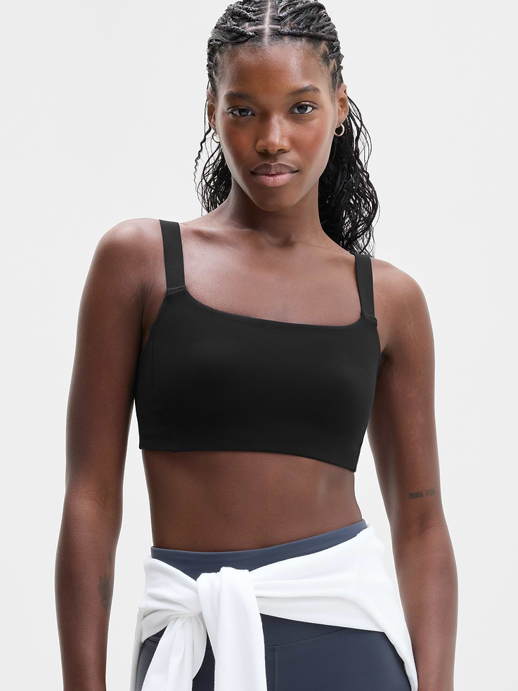 Image 1 of 4, BEST FOR STUDIO: yoga + barre + pilates, IMPACT: Light-impact workouts, best for D-DD cups, FEEL: Powervita fabric is buttery soft with support that feels like a gentle hug, FAVE: Adjustable straps for an easy custom-fit, Built-in pockets with removable pads for optional coverage, Removable pads hold their shape from wash to wear, Lined with PowerMesh for breathable, sheer-proof coverage, Product #769500