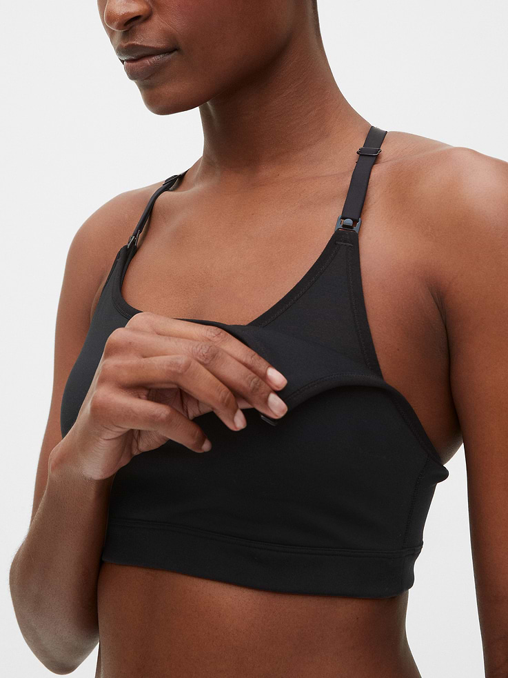 Image 1 of 2, This maximum-coverage fabric is designed for all the ways you move. Best for yoga, Pilates, and barre., Double-layer, breathable, high-performance, interlock knit., gDry Moisture Wicking keeps your skin dry., Scoopneck, racerback., Adjustable straps with easy to undo clasps at front for effortless nursing., Please note: Maternity styles cannot be returned in store. Please enjoy free returns by mail., Product #548730