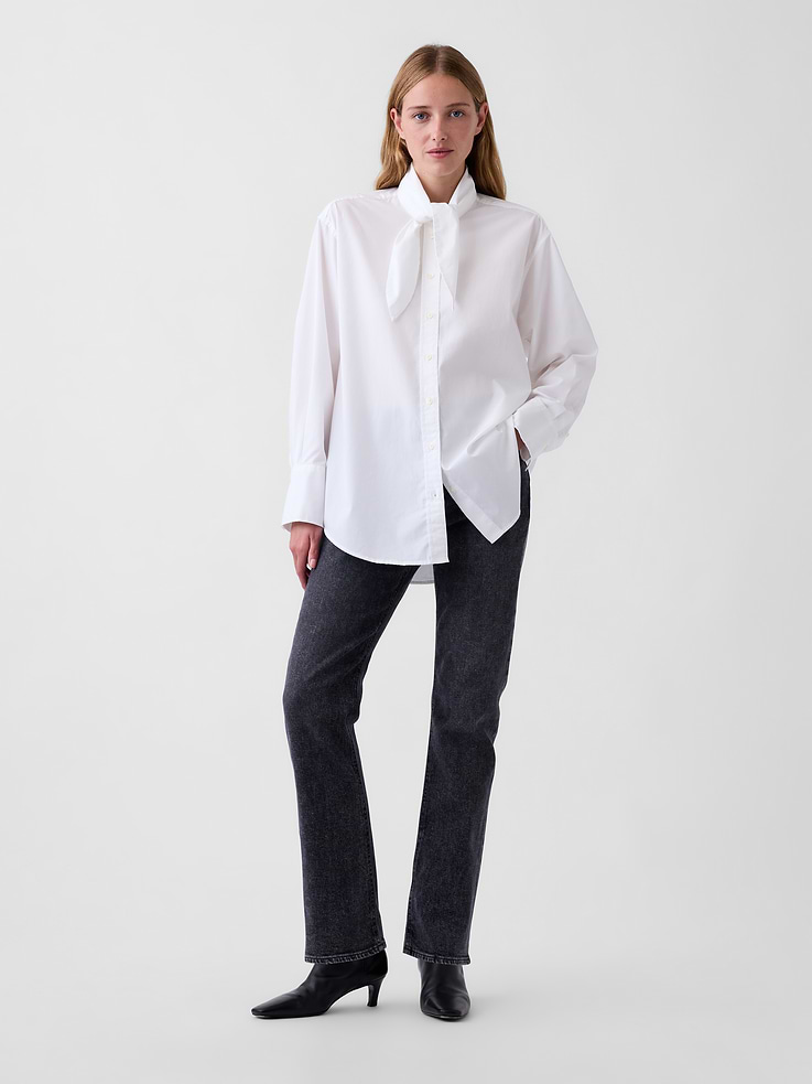 Image 2 of 5, Organic Cotton Poplin Tie-Neck Big Shirt