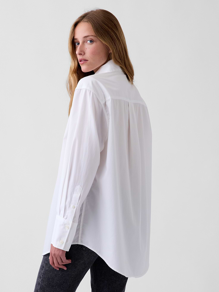 Image 3 of 5, Organic Cotton Poplin Tie-Neck Big Shirt