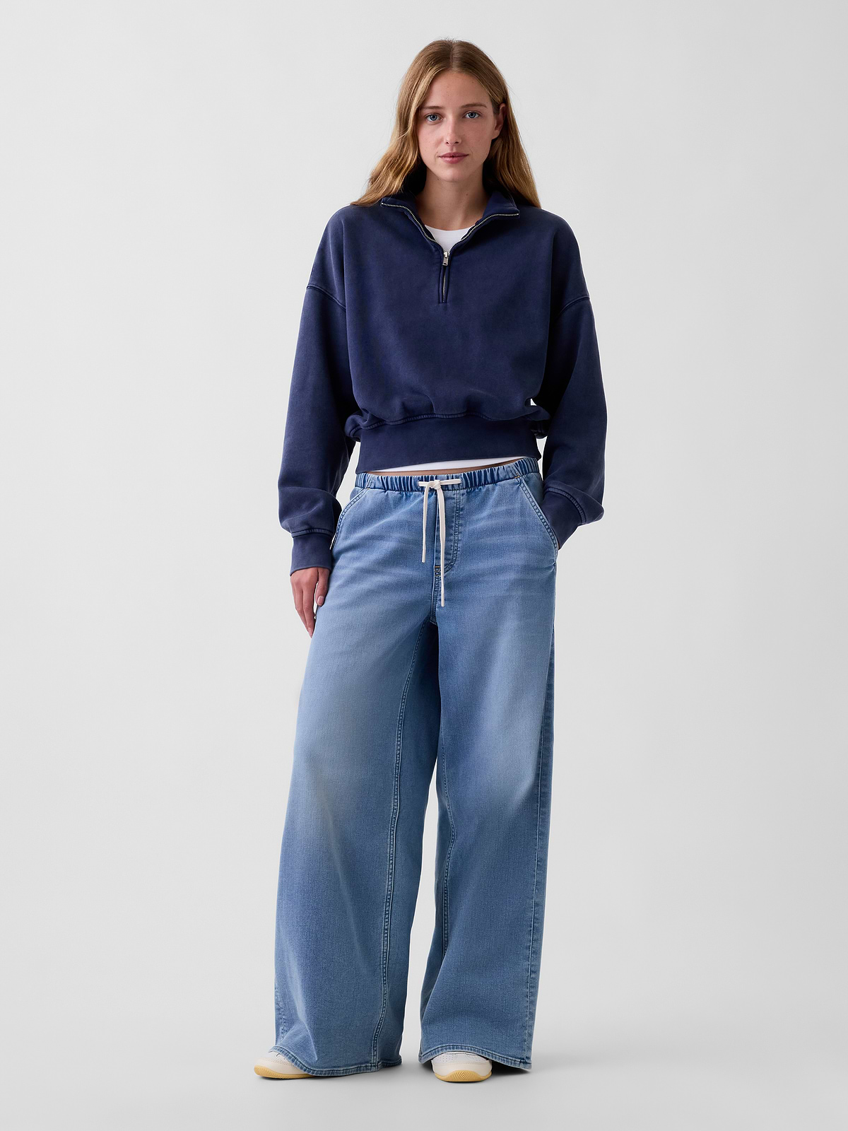 Mid Rise Knit Easy Baggy Jeans