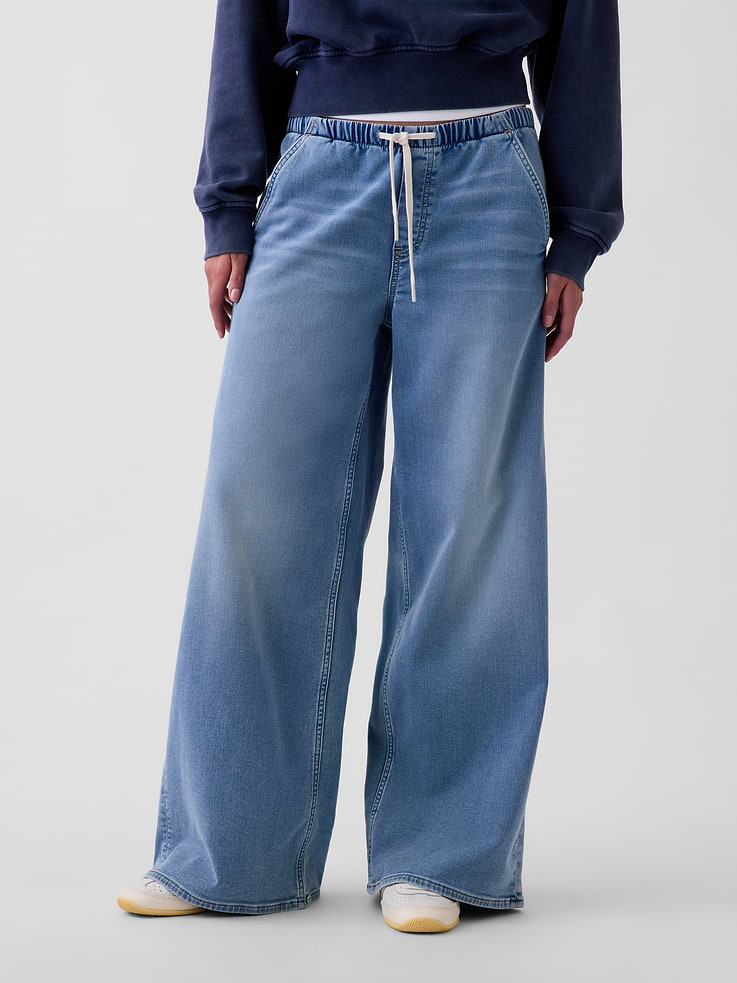 Image 2 of 6, Mid Rise Knit Easy Baggy Jeans