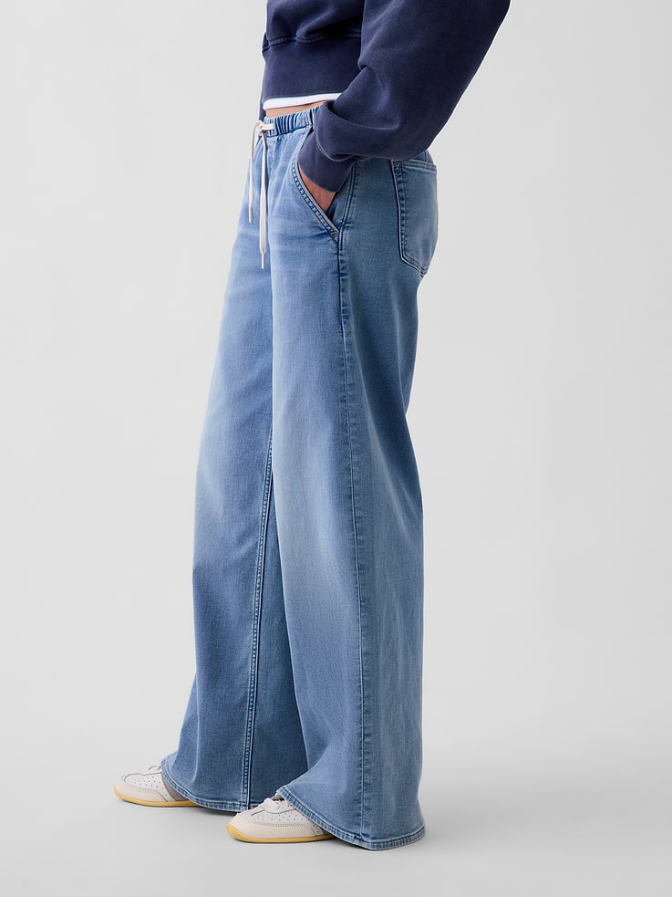 Image 3 of 6, Mid Rise Knit Easy Baggy Jeans