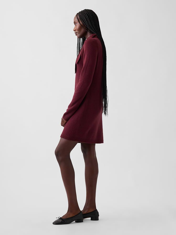 Image 3 of 6, CashSoft Tie-Neck Sweater Mini Dress