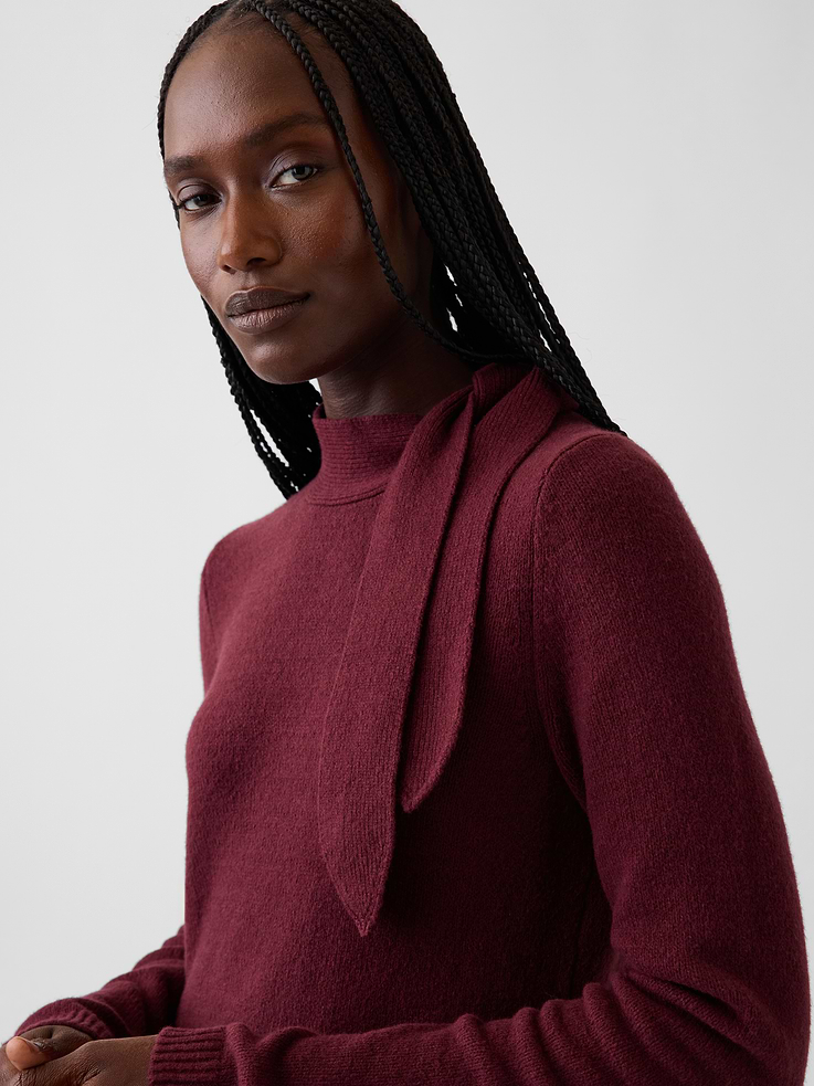 Image 5 of 6, CashSoft Tie-Neck Sweater Mini Dress