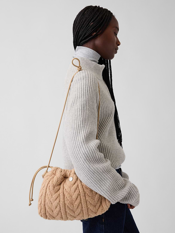 CashSoft Cable-Knit Pouchette