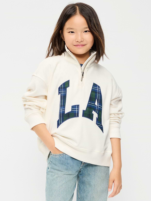 Oversized Quarter-Zip Graphic Sweatshirt for Girls