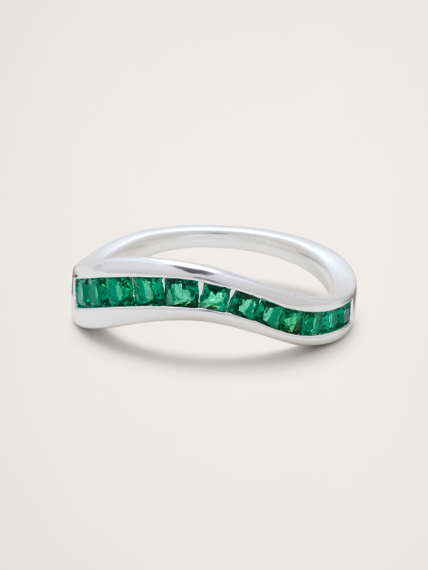Image 1 of 2, This slim ring uses a wavy shape of stacked, channel-set gemstones., Product #1193065