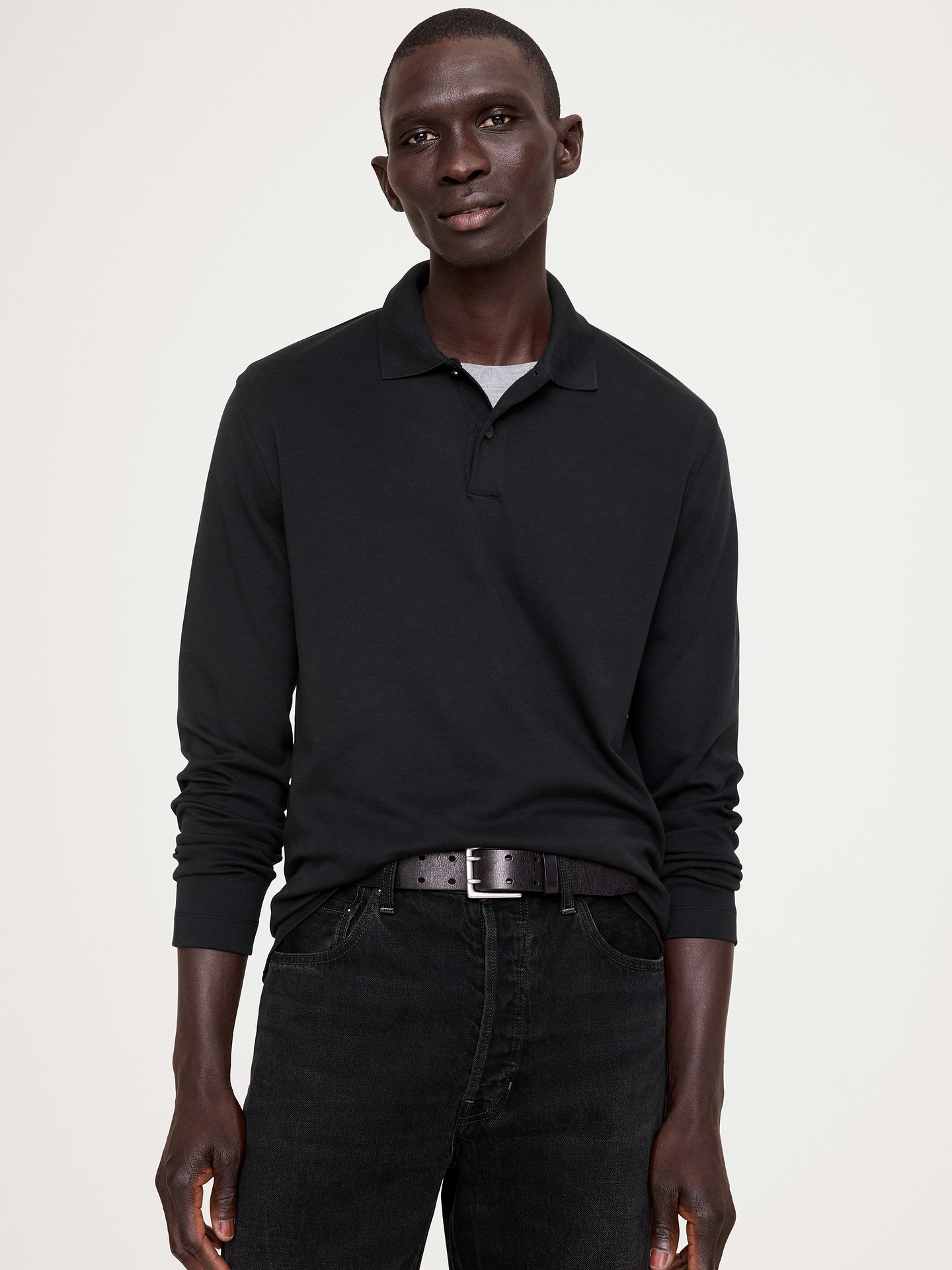 Image 1 of 1, This long-sleeve polo is cut from our Luxury-Touch cotton jersey—beloved for its signature softness and a smooth finish that leans more dressed-up in appearance., Standard Fit: A straight and easy fit., Polo collar with button placket., Straight hem with vented sides., Product #829415