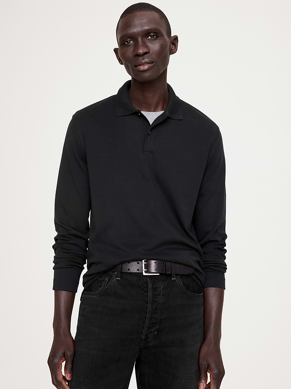 Luxury-Touch Long-Sleeve Polo