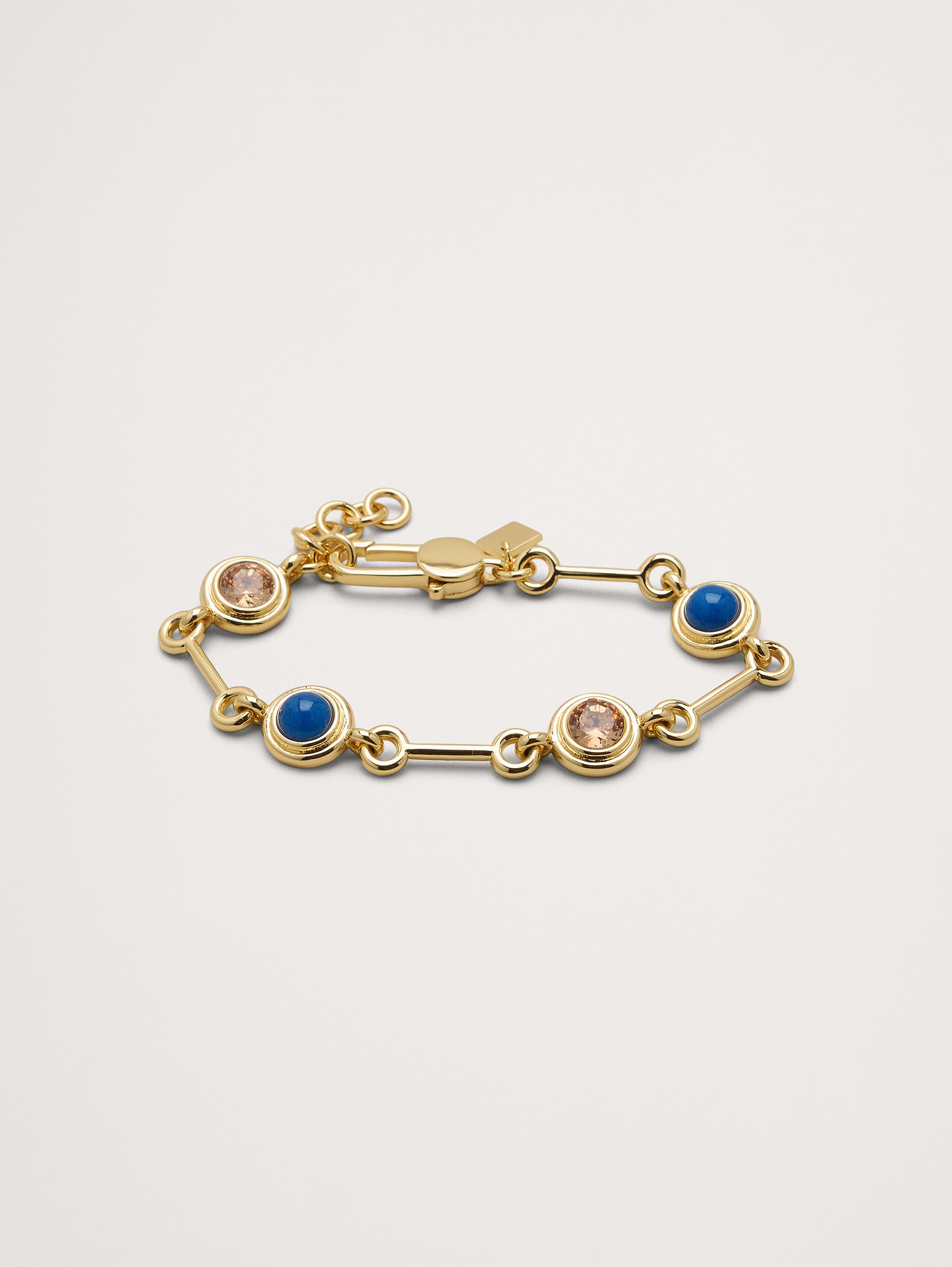Image 1 of 1, A variety of long and short bar links intersect with shining gemstone accents, in your choice of 14k-gold or 999-silver plated brass., 14k-gold or 999-silver plated brass., Lobster clasp., Rose quartz and green quartz stones., Product #894344