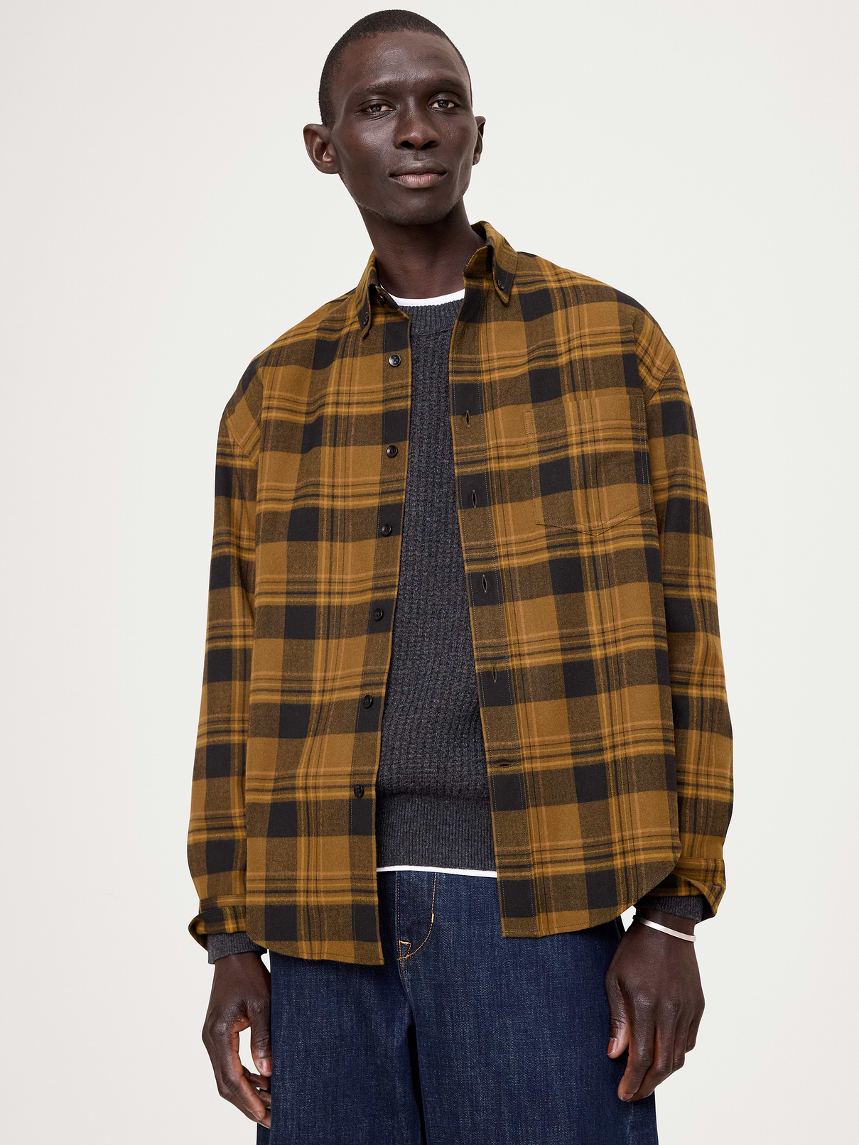 Relaxed-Fit Wool-Blend Plaid Overshirt