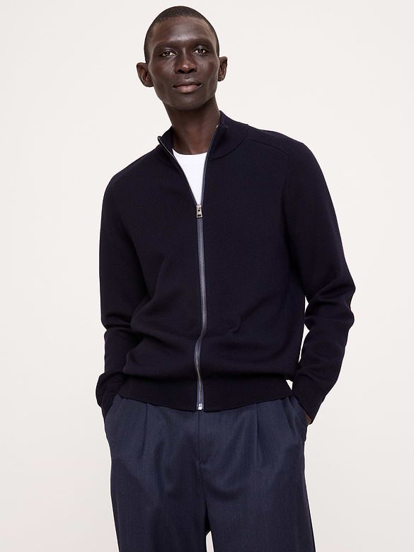 Double-Faced Merino Sweater Jacket with Suede Elbow Patches