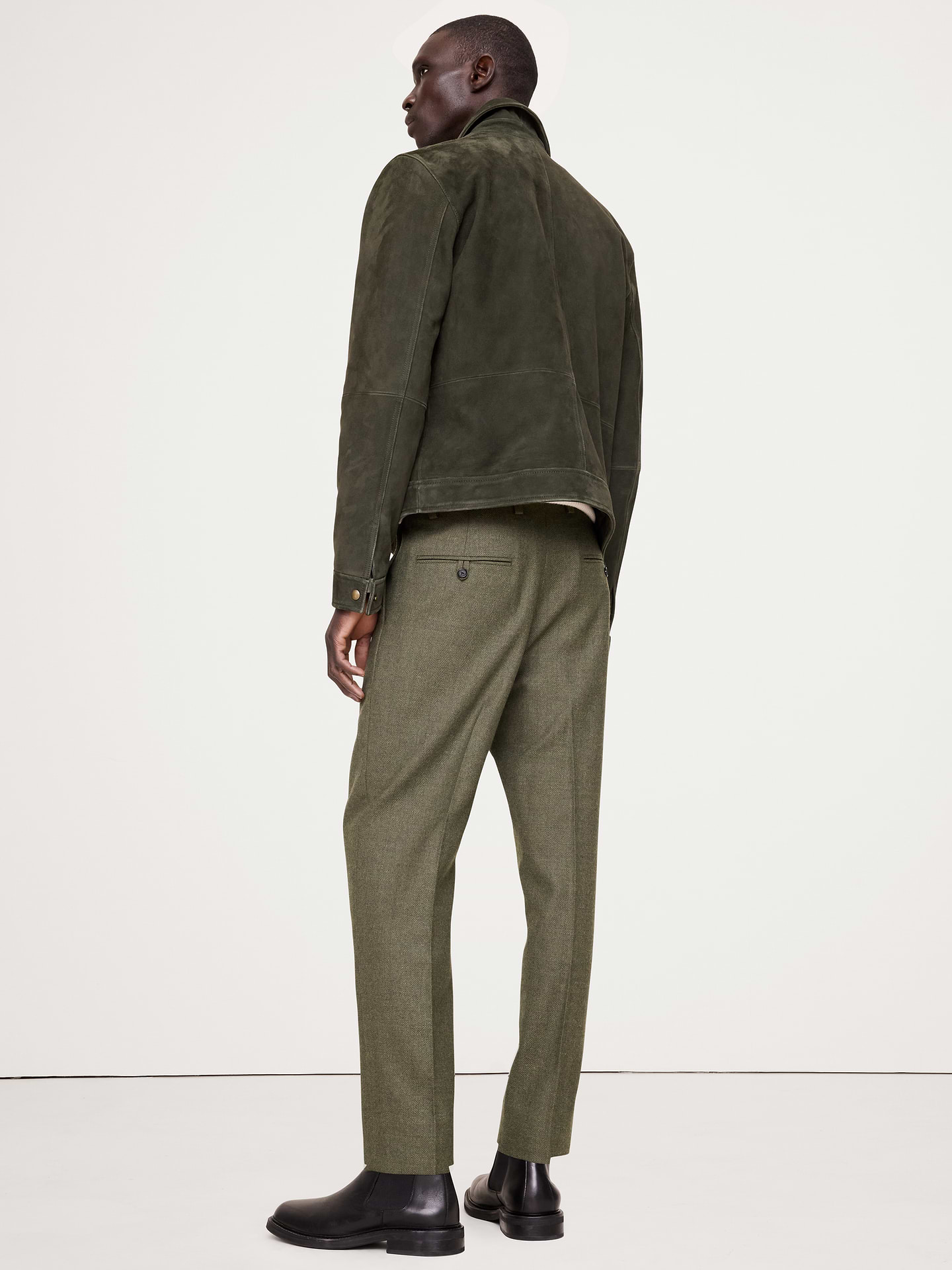 Image 3 of 8, Classic Tapered Wool-Cotton Herringbone Dress Pant