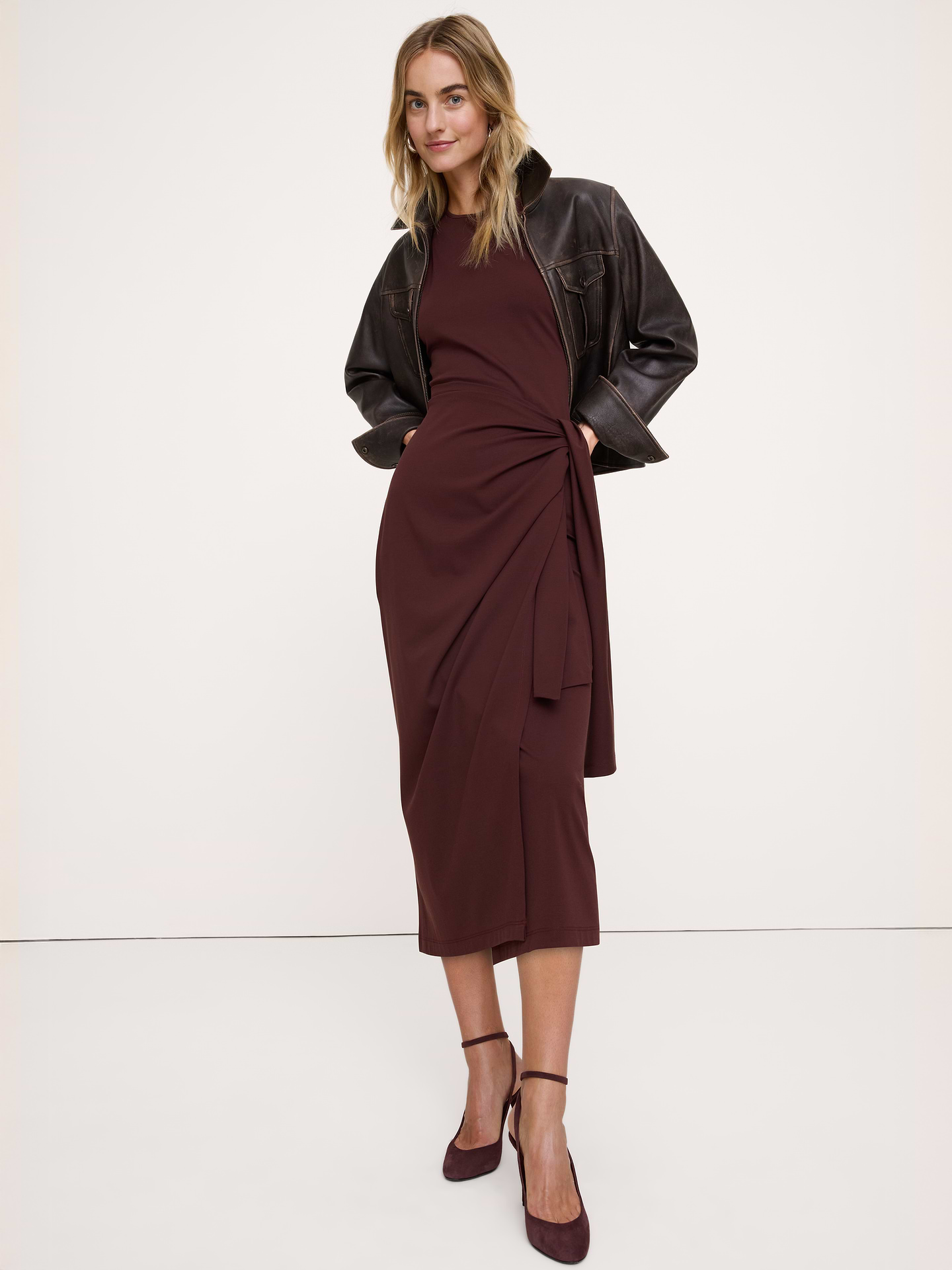 Image 4 of 6, Knit Wrap Midi Dress