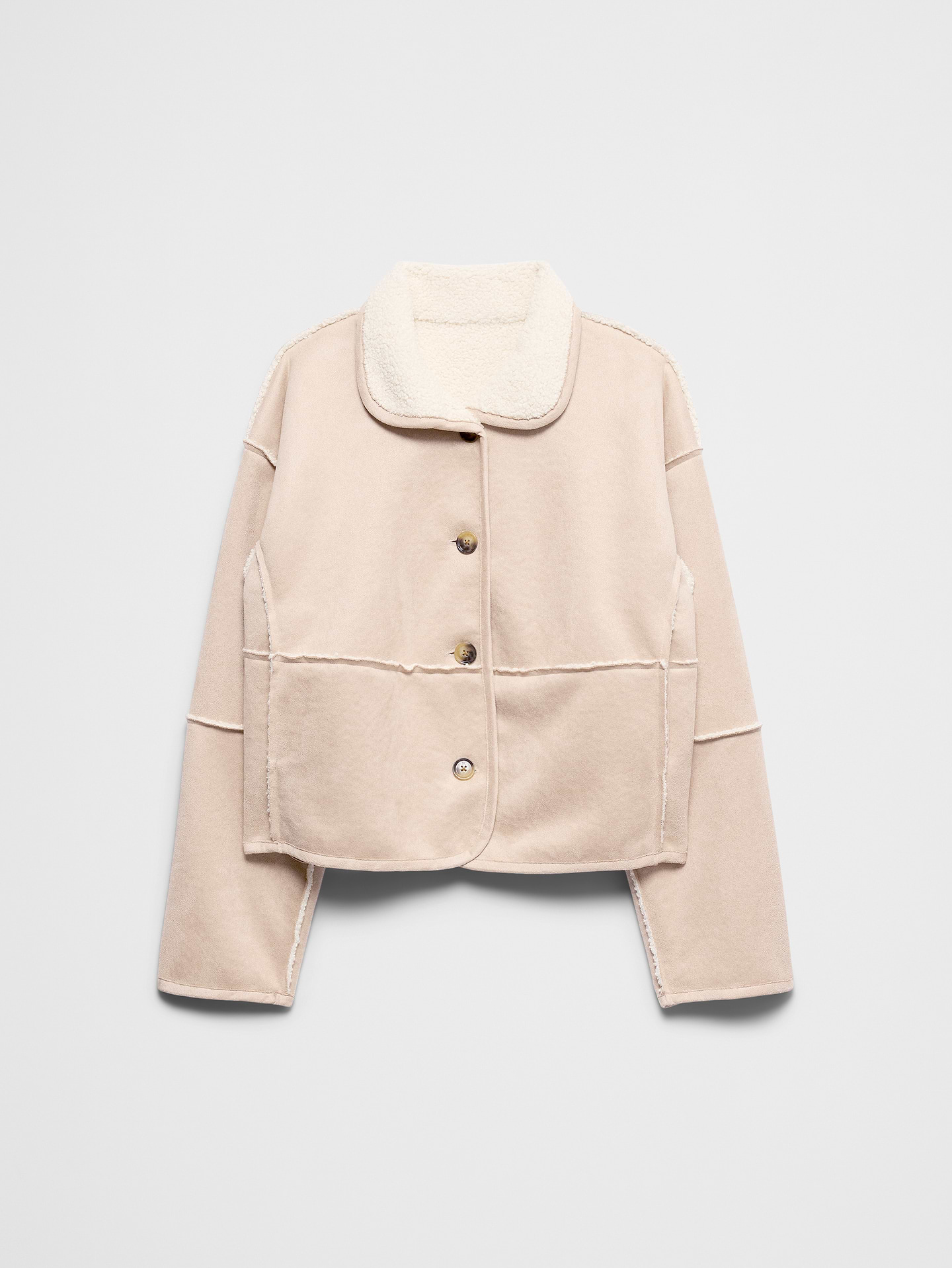 Image 4 of 4, Reversible Vegan Suede Sherpa Jacket