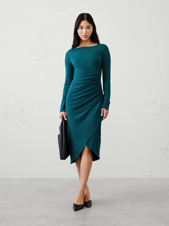 Soft Knit Shirred Midi Dress