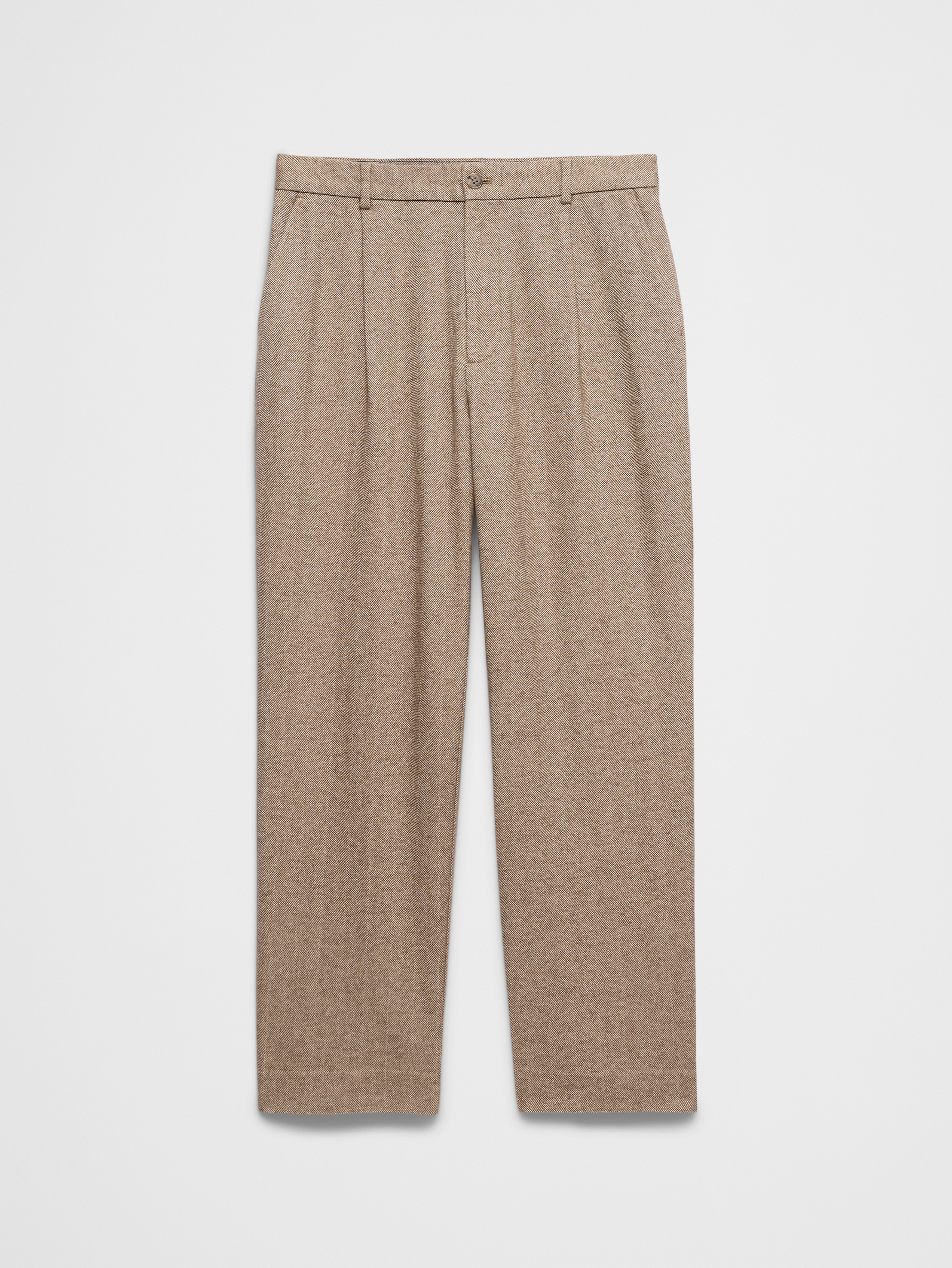 Image 4 of 6, Wide-Leg Herringbone Pleated Pant