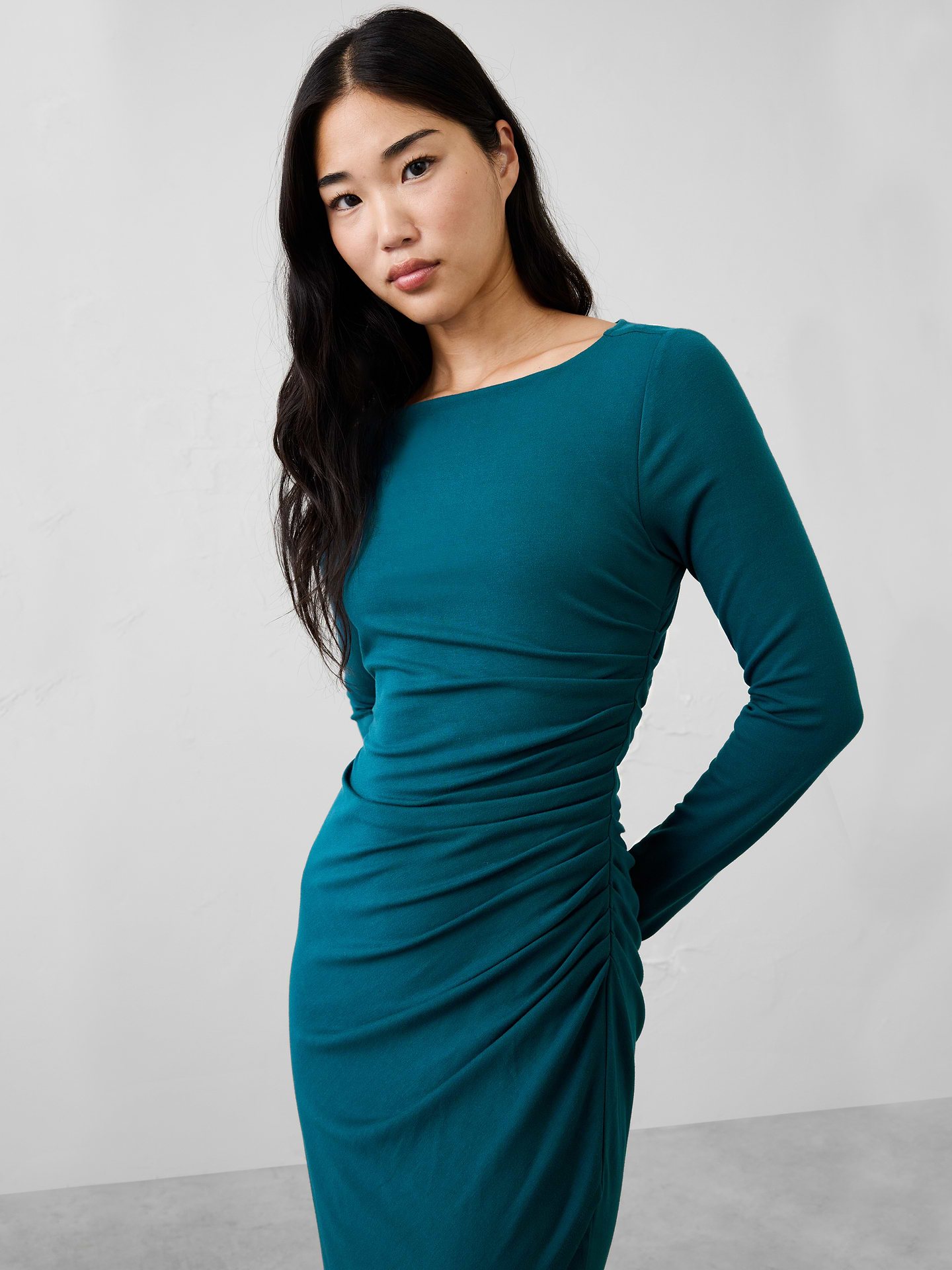 Image 3 of 7, Soft Knit Shirred Midi Dress